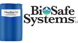 Jug of Sanidate 5.0 and BioSafe Systems logo